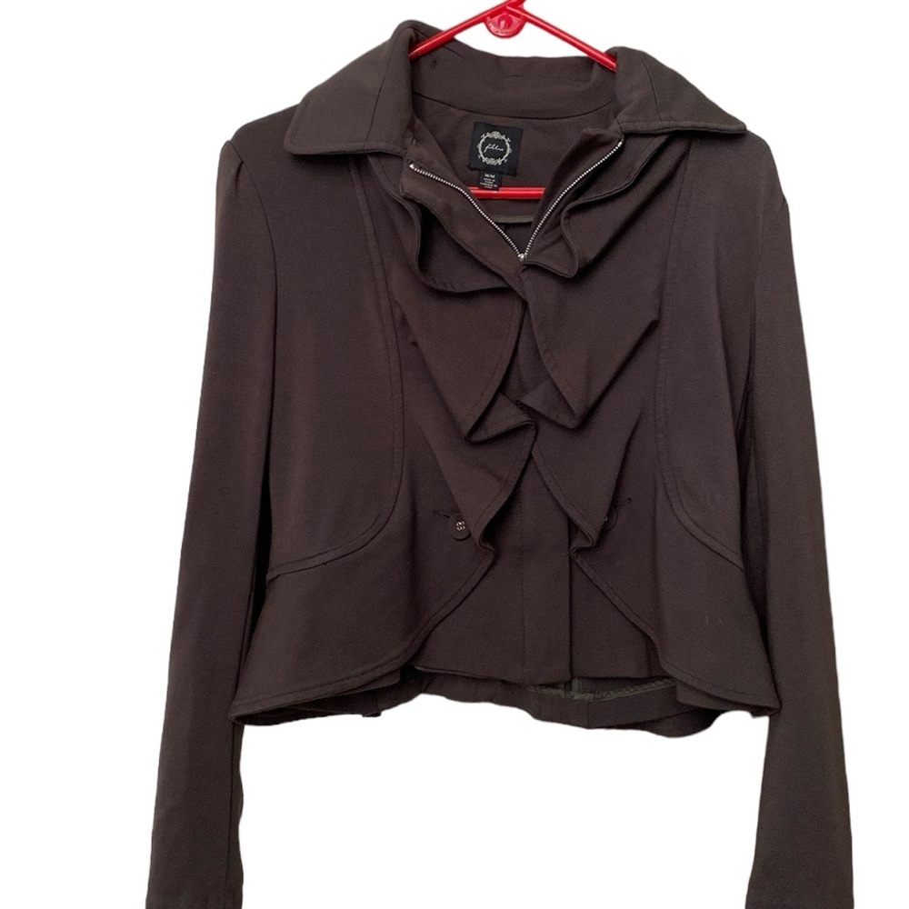 Filtre Nordstrom cocoa brown Ruffle Zip Up Peplum Jacket Size Medium EUC